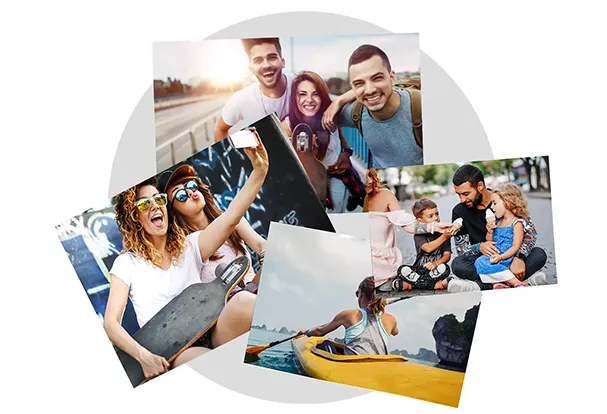 A selection of glossy photo prints capturing fun, family, and adventure. Don’t let your best shots rot on your phone – have them printed with Morrisons Photo.