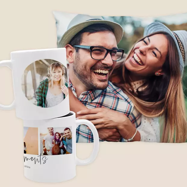 Personal photo mug with happy moment design A personal photo mug displays a cheerful memory, showing how photo products can brighten daily life – personalise your mug today.