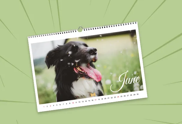 Custom A4 photo calendar in landscape format – 2026 calendar with premium print and silver spiral binding.