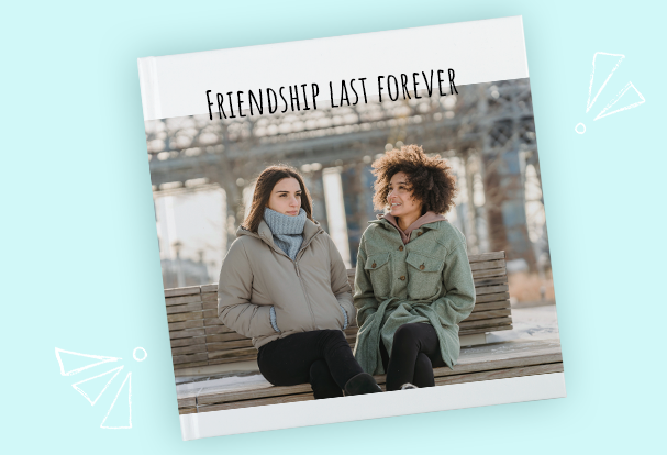 Square photo book with modern layout and glossy pages