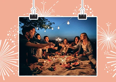 Bonfire Night teaser banner with friends and sparklers – link to photo offer page