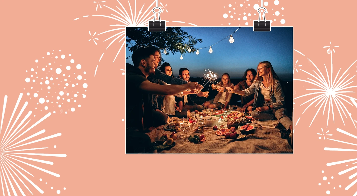 Bonfire Night offer with friends enjoying sparklers and fireworks – 15 percent off posters and prints with Morrisons Photo