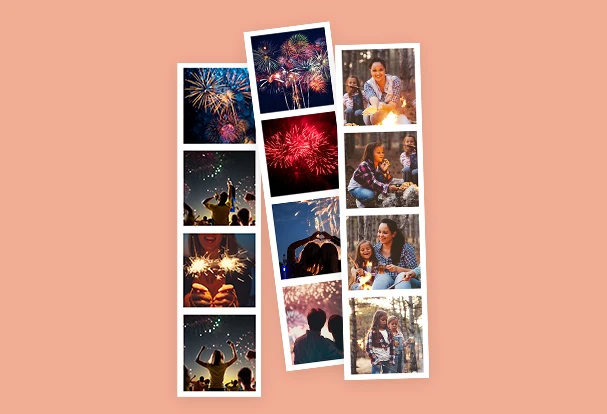 Photo strips showing fireworks, sparklers and smiling faces – Bonfire Night offer