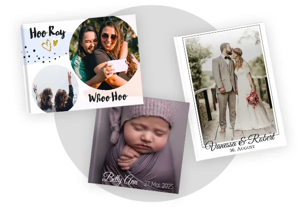 Personalised photo books with wedding and baby designs