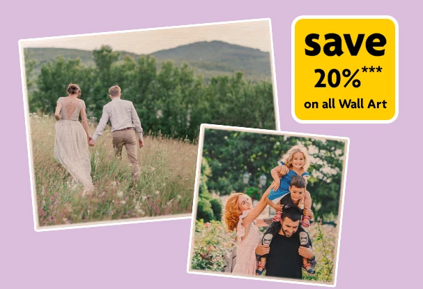 Photo prints on wood with natural textures and warm tones – 20 percent discount