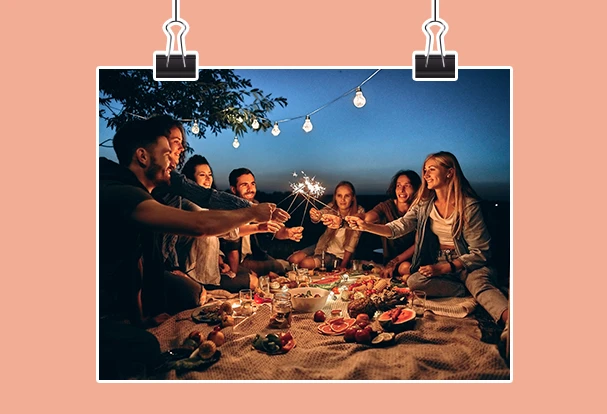 Poster print of a friends’ Bonfire Night celebration with sparklers – 15 percent discount