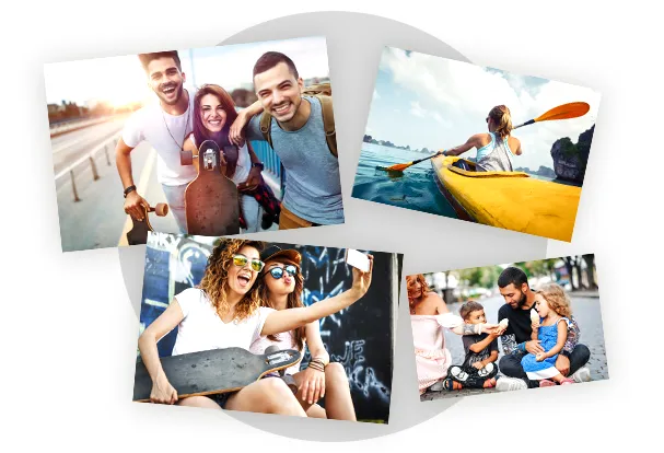 Colourful photo prints with friends, family and travel moments