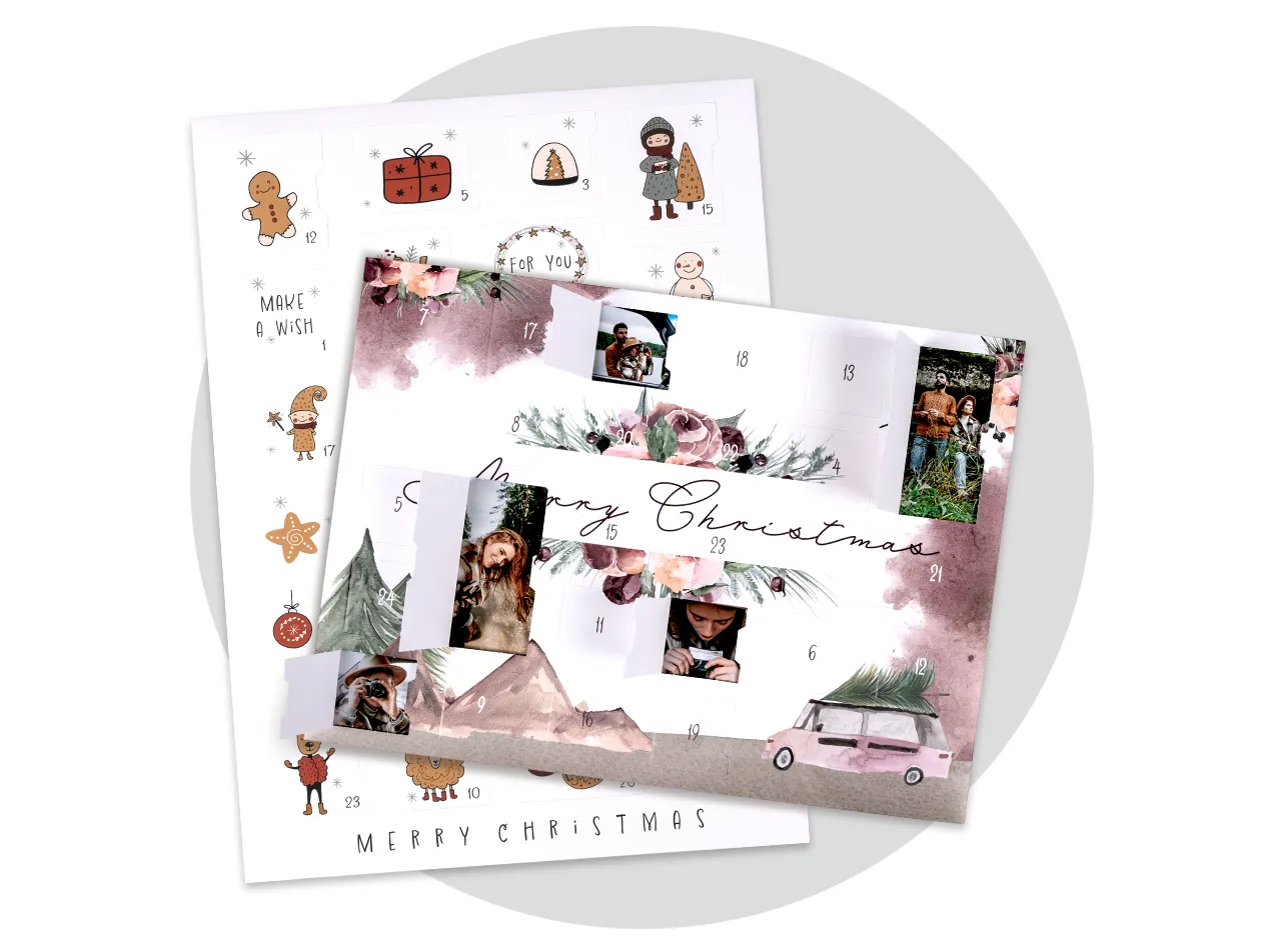 personalised photo advent calendar with open doors revealing pictures
