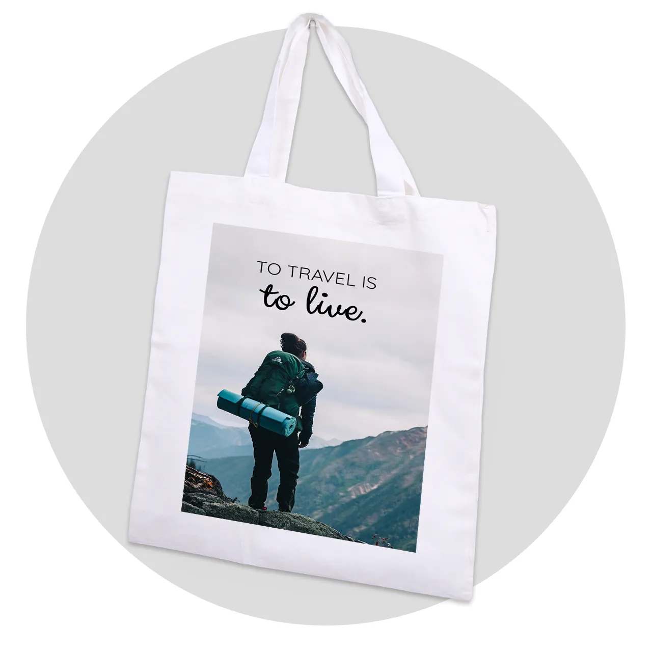 Personalised tote bag with photo and text, white Create a white tote bag with your photo and personalized text. The photo tote bag is an environmentally friendly alternative to plastic bags.