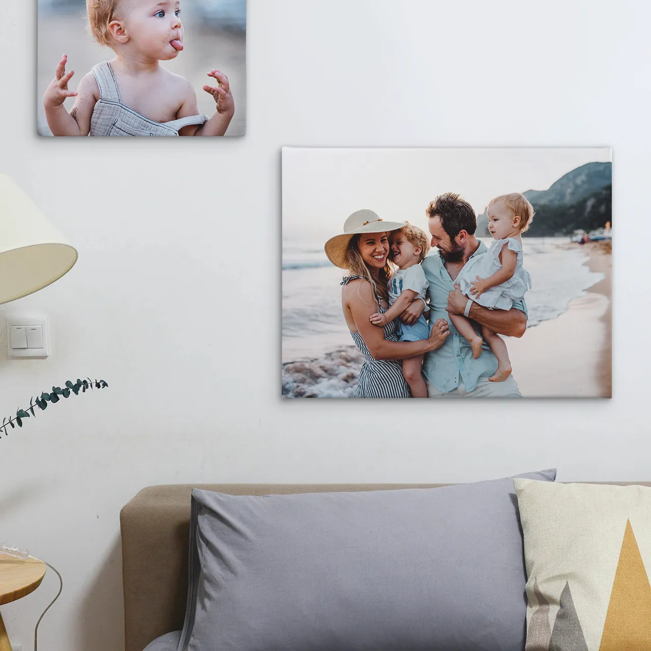 Cosy living room decorated with personalised canvas photo prints canvas photo print hanging on living room wall