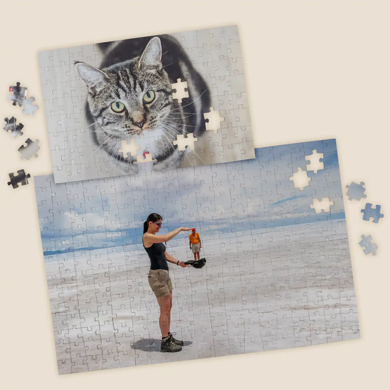 photo puzzle, portrait or landscape format Fun photo puzzle showing a curious cat – a great personalised puzzle gift for animal lovers of any age.