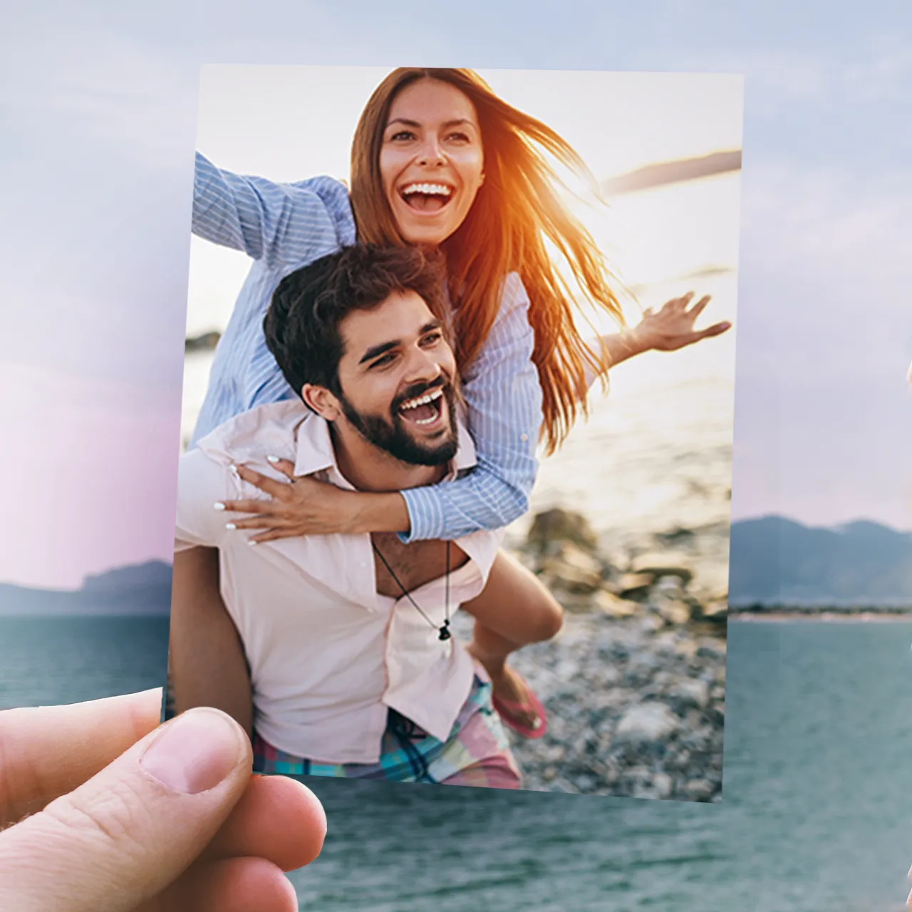 Hold your happiness with cheap photo prints A joyful couple at the beach reminds how cheap photo prints make it easy to preserve life’s beautiful moments.