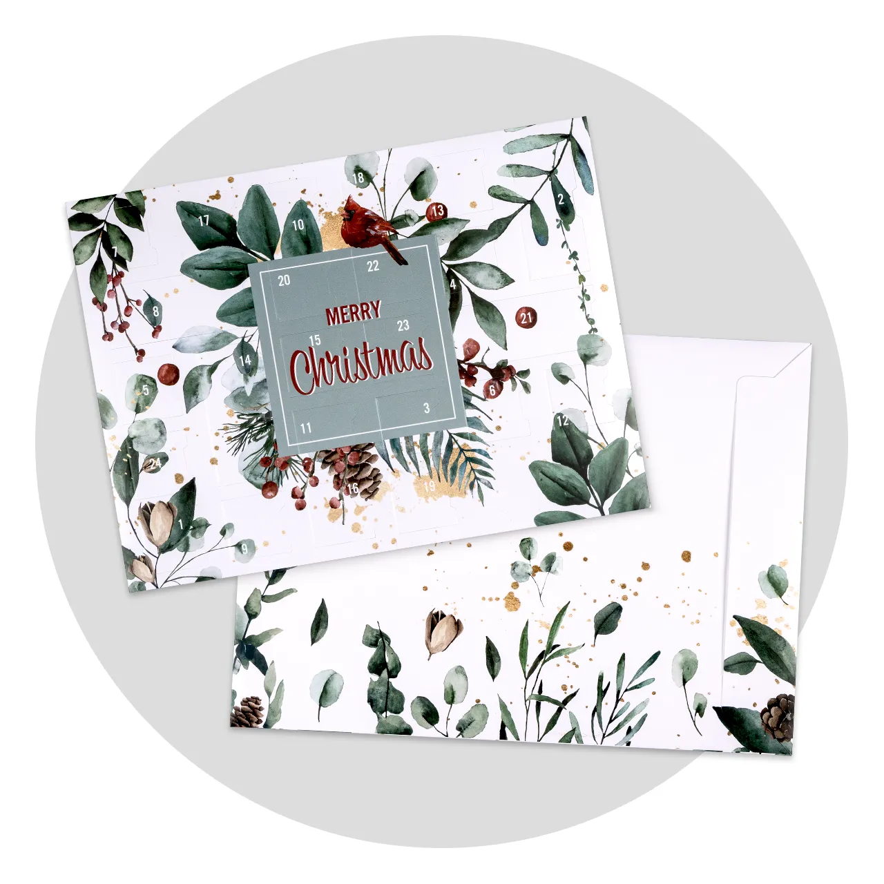 custom photo advent calendar with festive illustrations and family photos