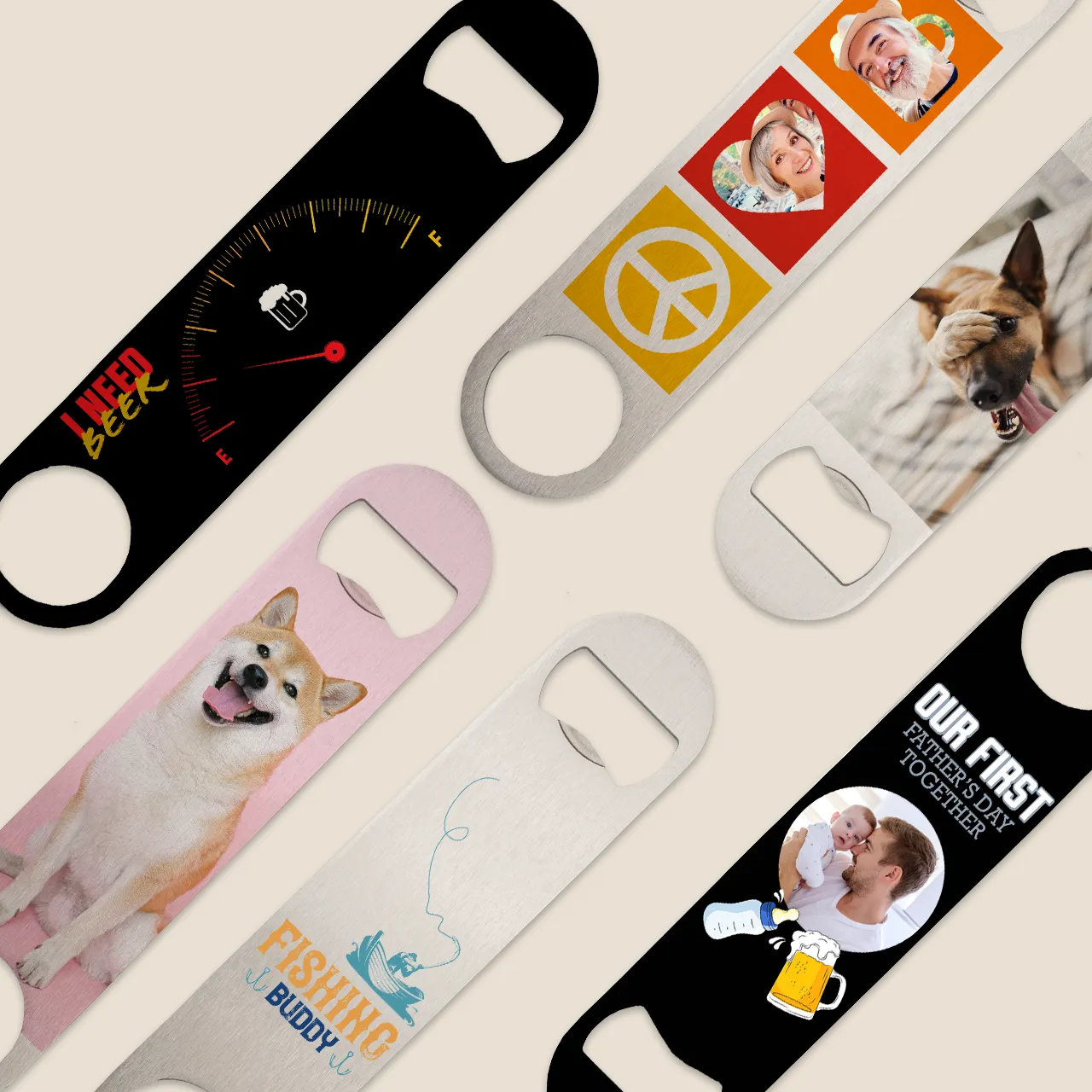 Create your own custom bottle opener, various design templates It's entirely up to you how you design your personalised bottle opener. Nevertheless, we offer you numerous helpful design templates to choose from. Check them out now!