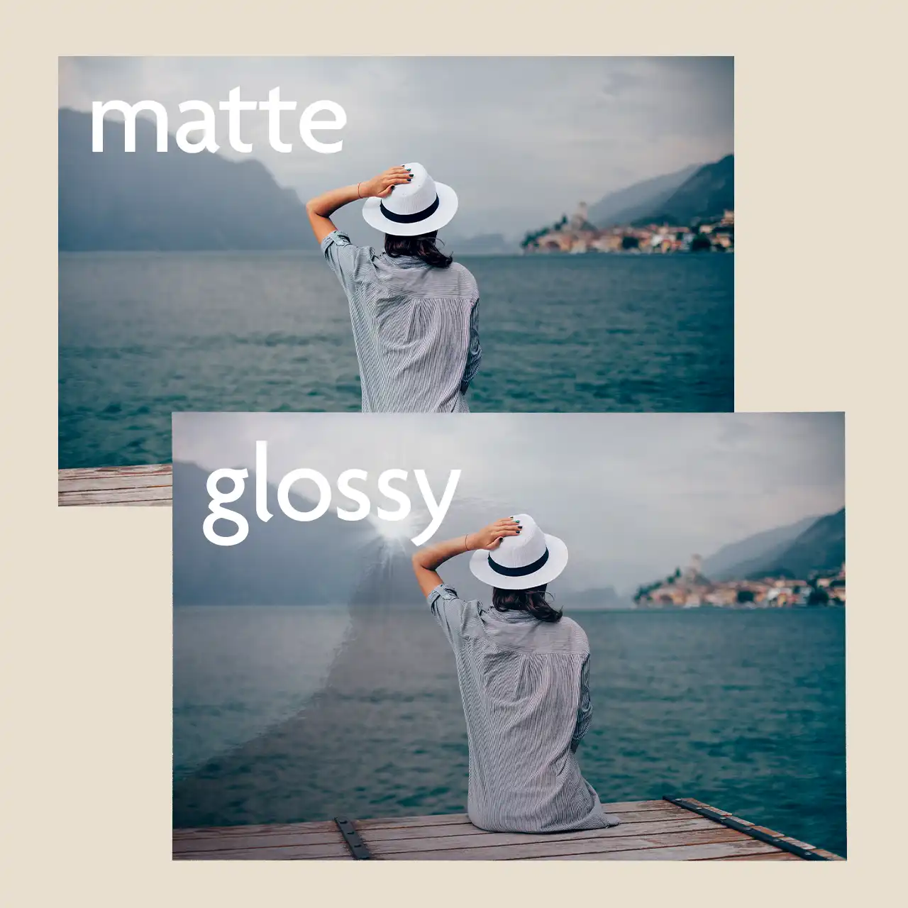 Glossy or matte to match your print pictures A scenic image shows matte and glossy options, helping you choose the perfect finish when you print pictures.