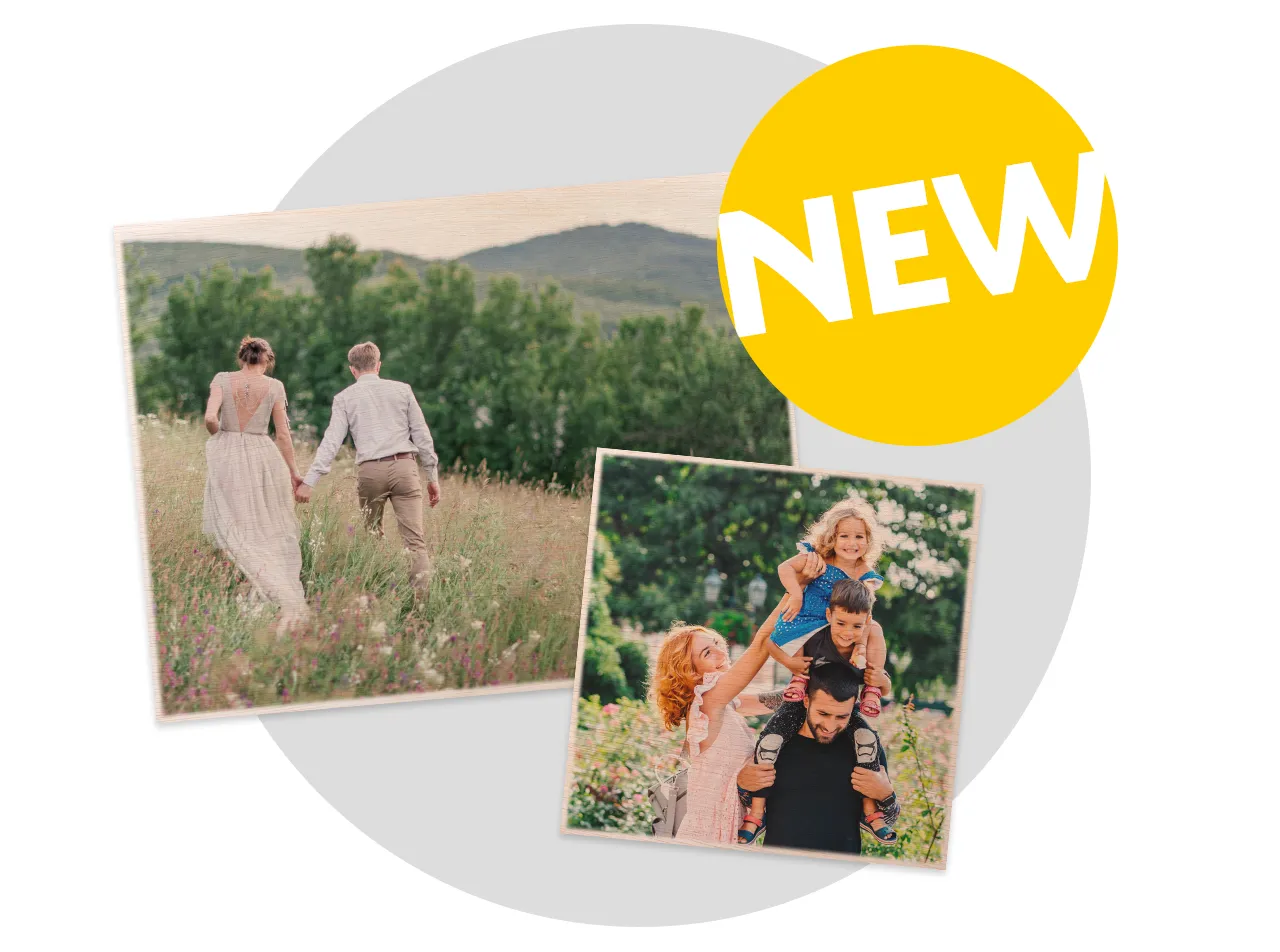 Wooden photo prints displayed as family collage