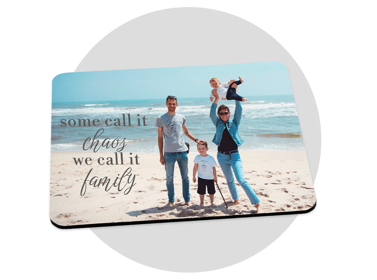 Personalised mouse mat for your home or office. Customise it with family photos and keep cherished memories in view at all times.