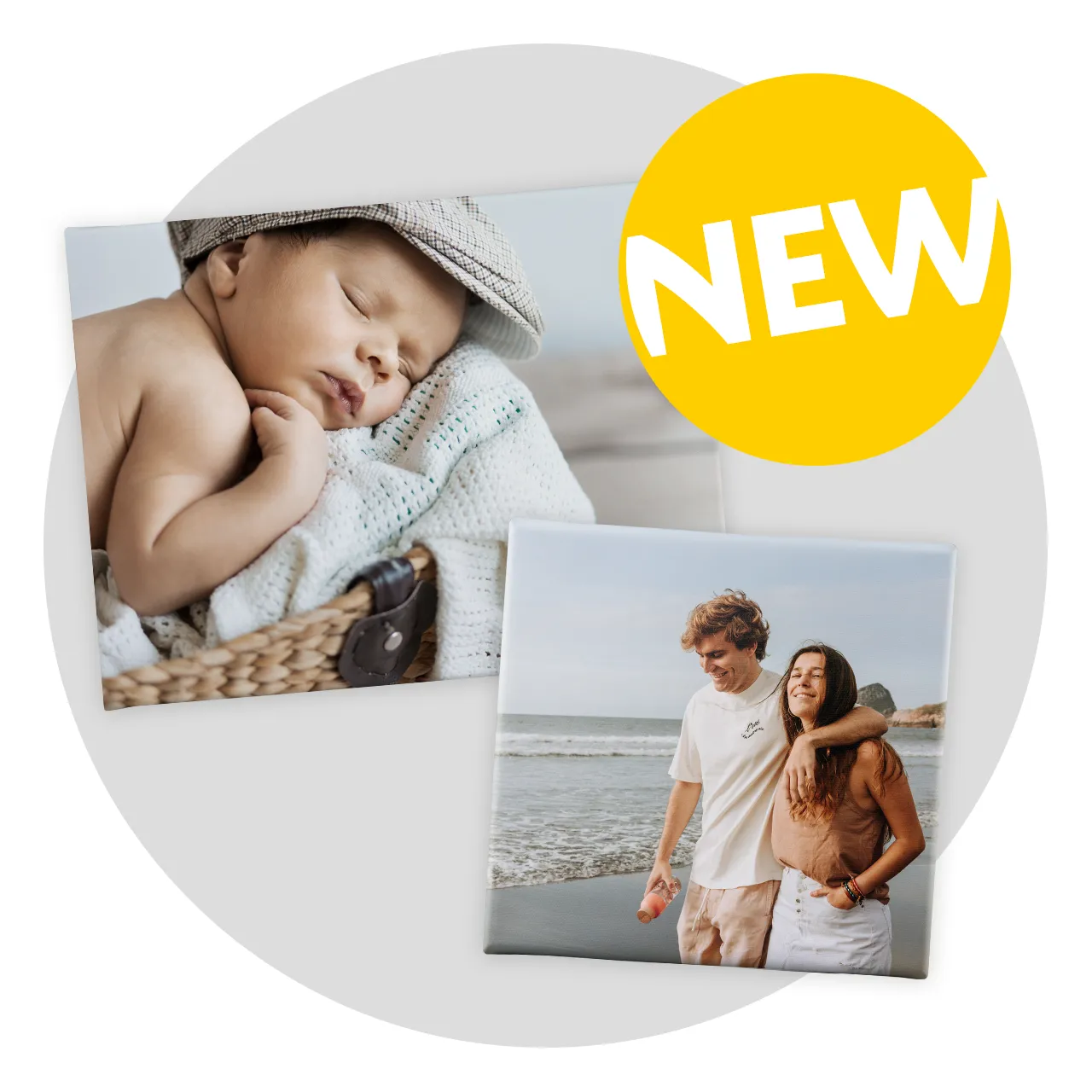 personalised photo canvas prints with baby and couple on beach