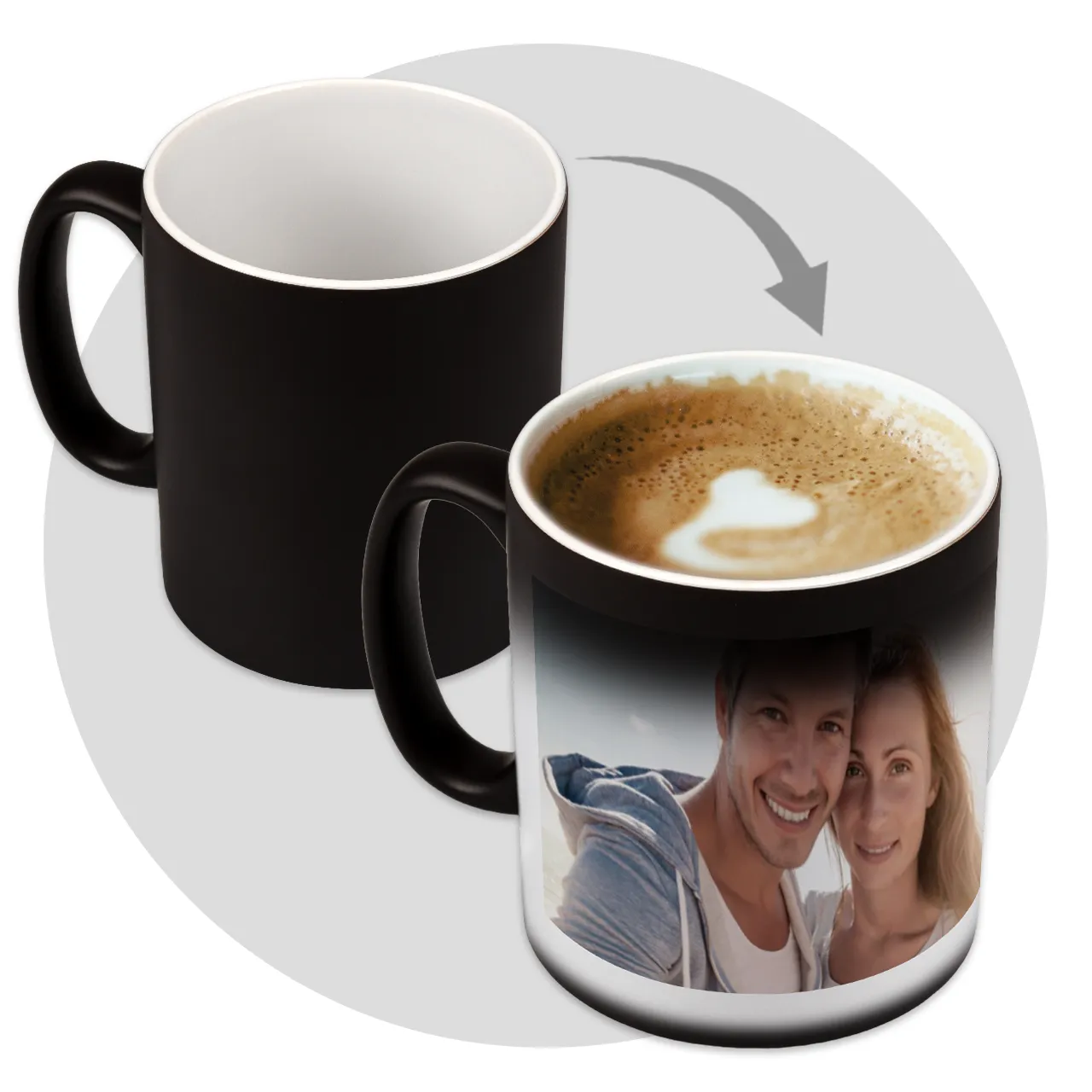 Magic photo cup: Crafted to perfection for enchanting moments! A high-quality custom magic mug, produced using professional four-colour sublimation and sent off with utmost care.