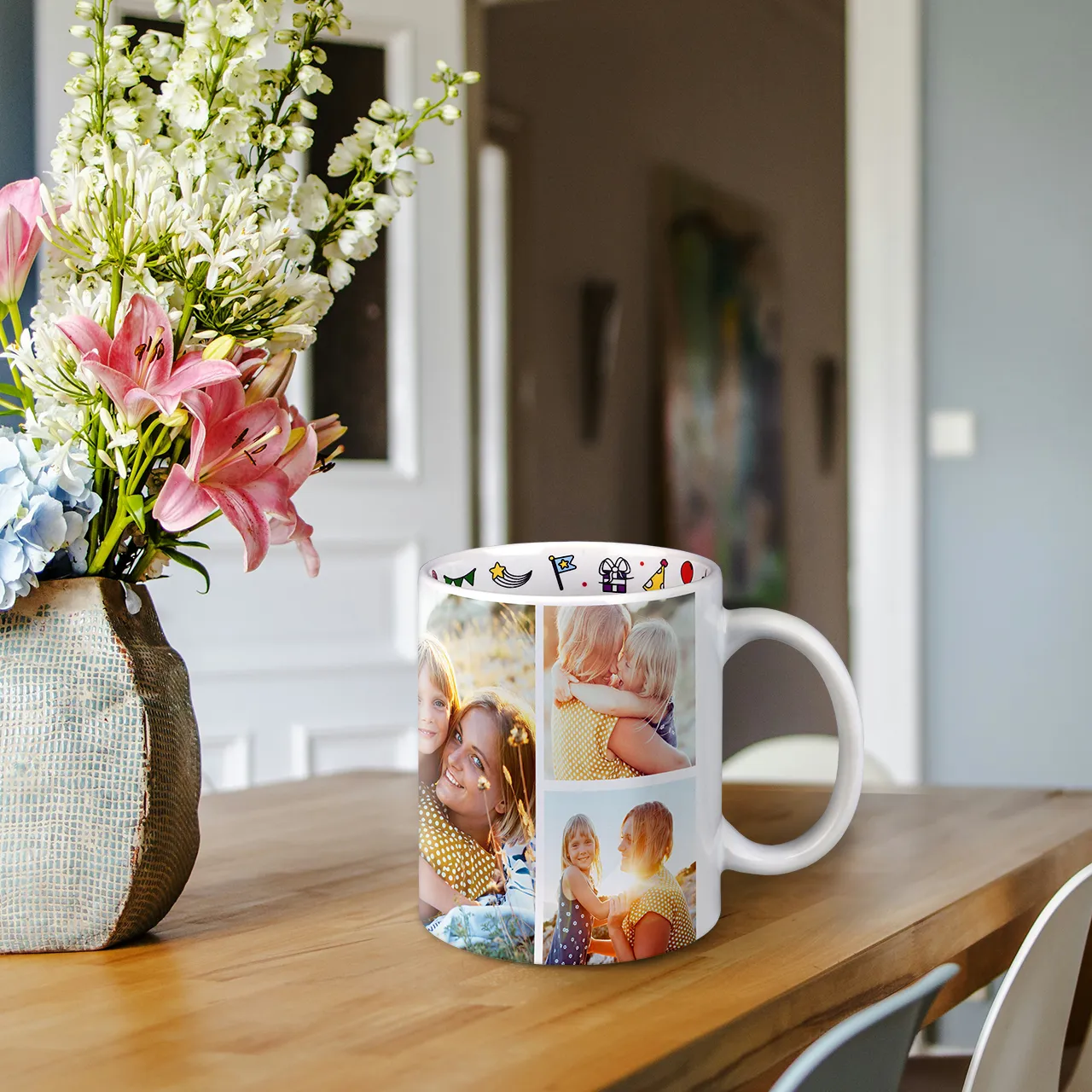 Happy birthday mug with photo, perfect birthday gift Just one photo is not enough? Then why not create a personalised birthday mug with a photo collage on it? Surprise the birthday boy or girl with a mug full of memories.