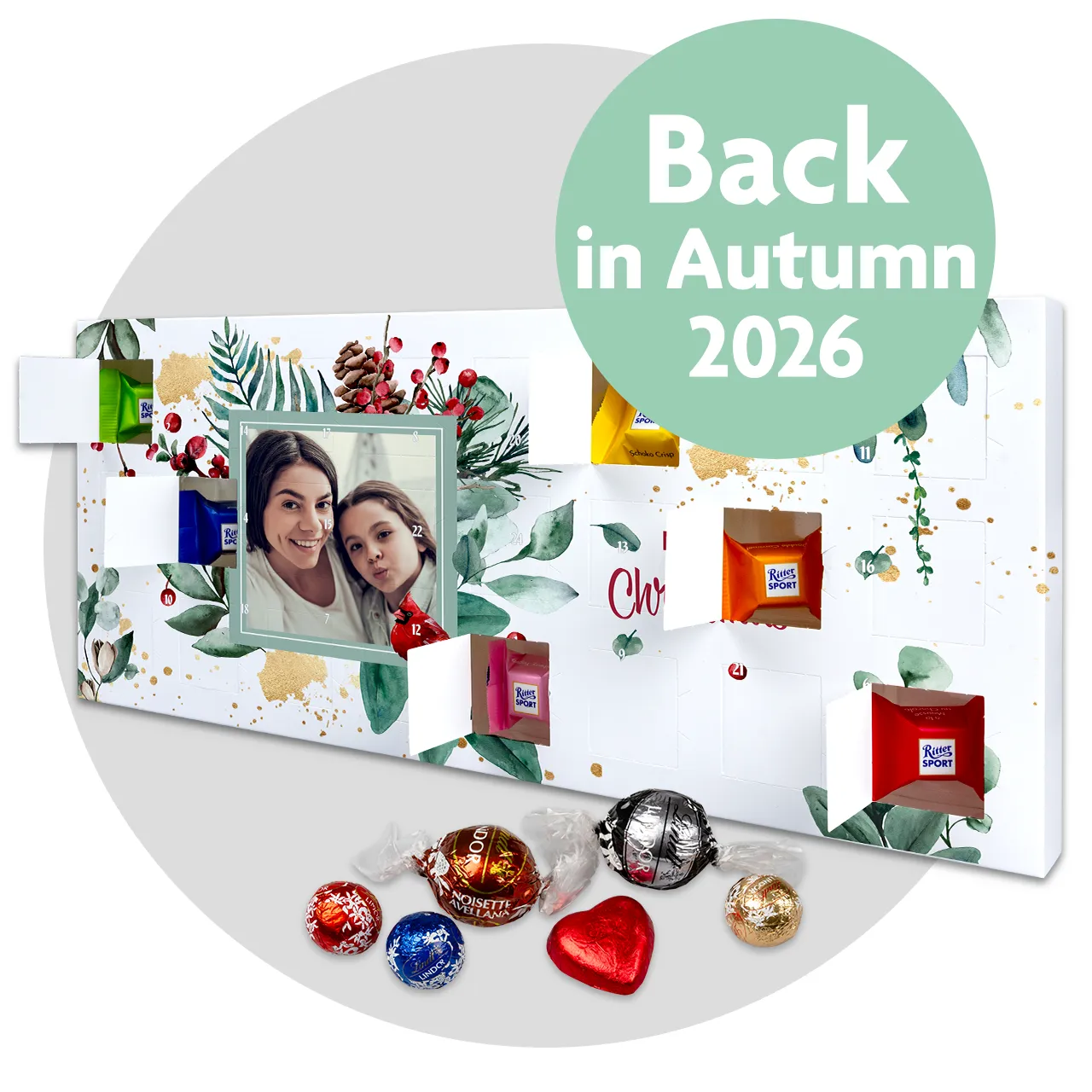 personalised photo advent calendar with open doors revealing pictures