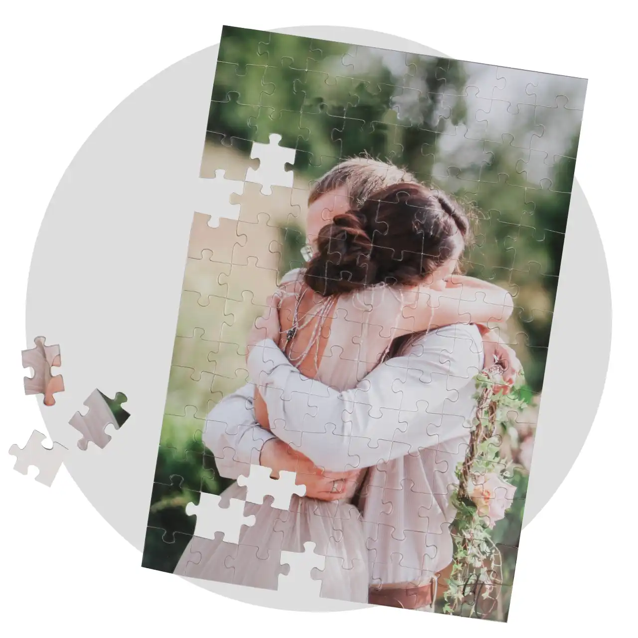 A couple’s hug turned into a personalised jigsaw – ideal for meaningful photo puzzle moments at any time of year.