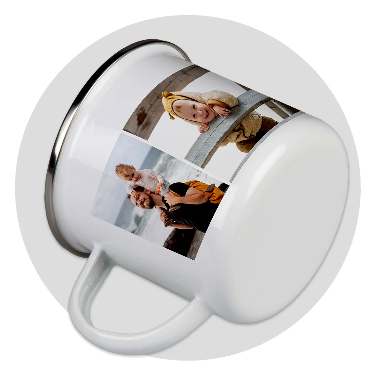 Customise your enamel mug with your favourite photos and designs Personalise your enamel mug with creative designs and your favourite pictures. At Morrisons Photo you'll find lots of design templates for your new mug.