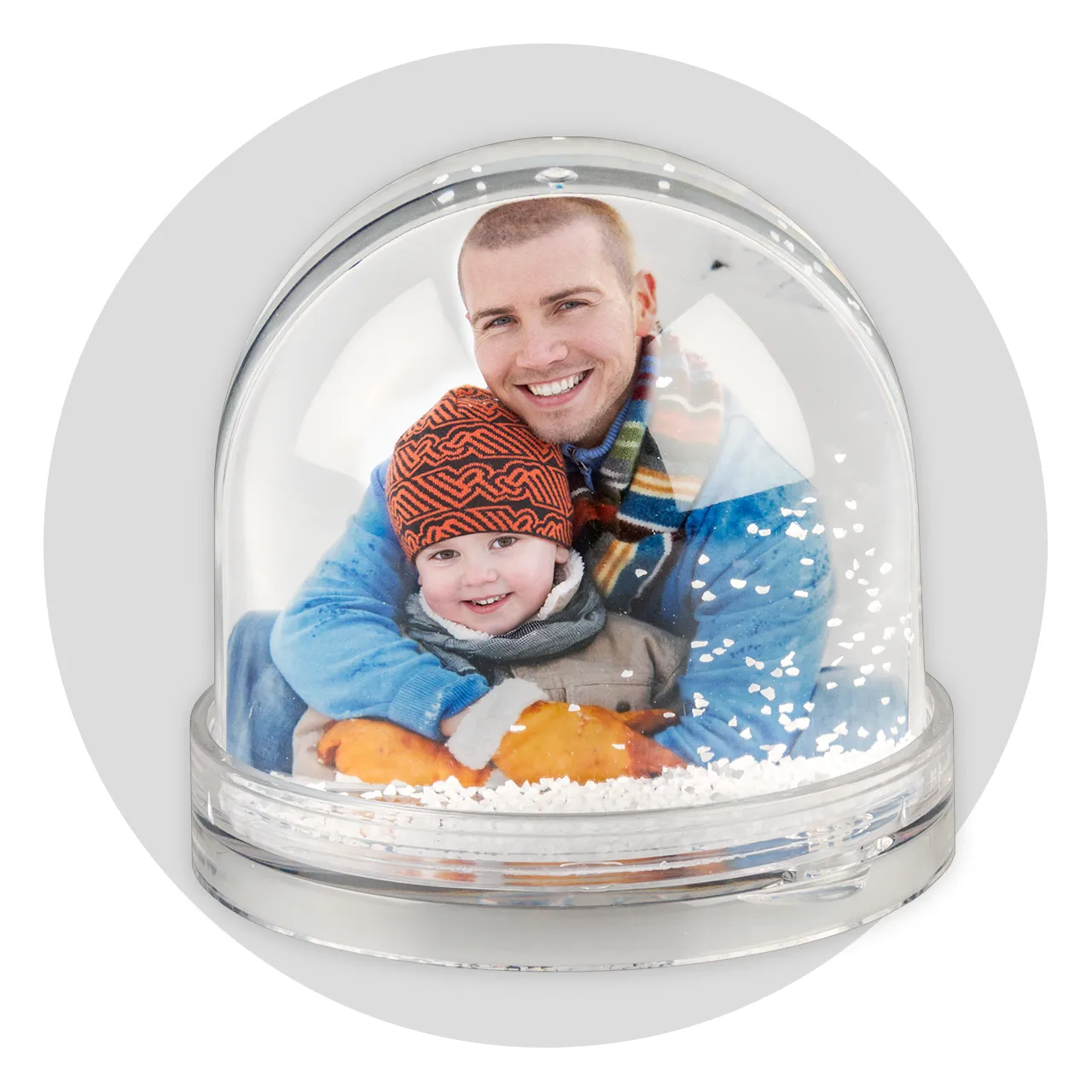 This personalised snow globe makes your photo sparkle with softly falling snow – a magical keepsake for any moment
