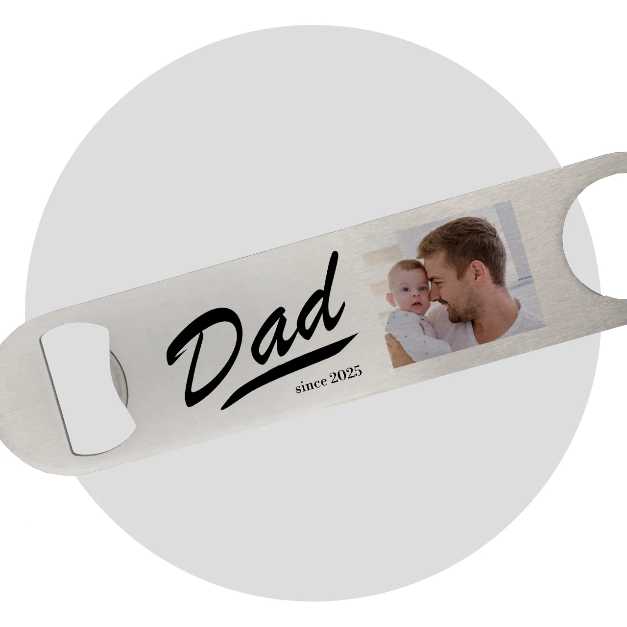 Photo bottle opener, visible metal structure, high quality Design a personalised bottle opener and surprise your dad with a personal gift that couldn't say ‘best dad’ any better.