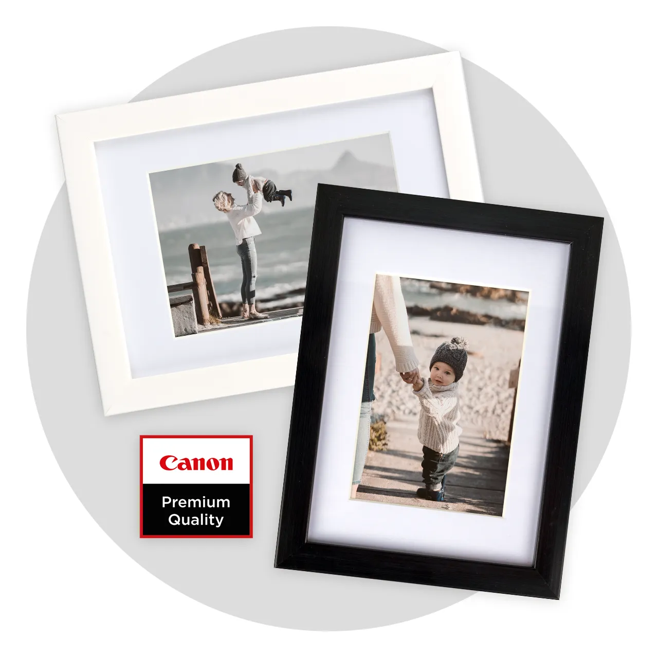 Get your picture perfectly framed – available in stylish black or white plastic frames.