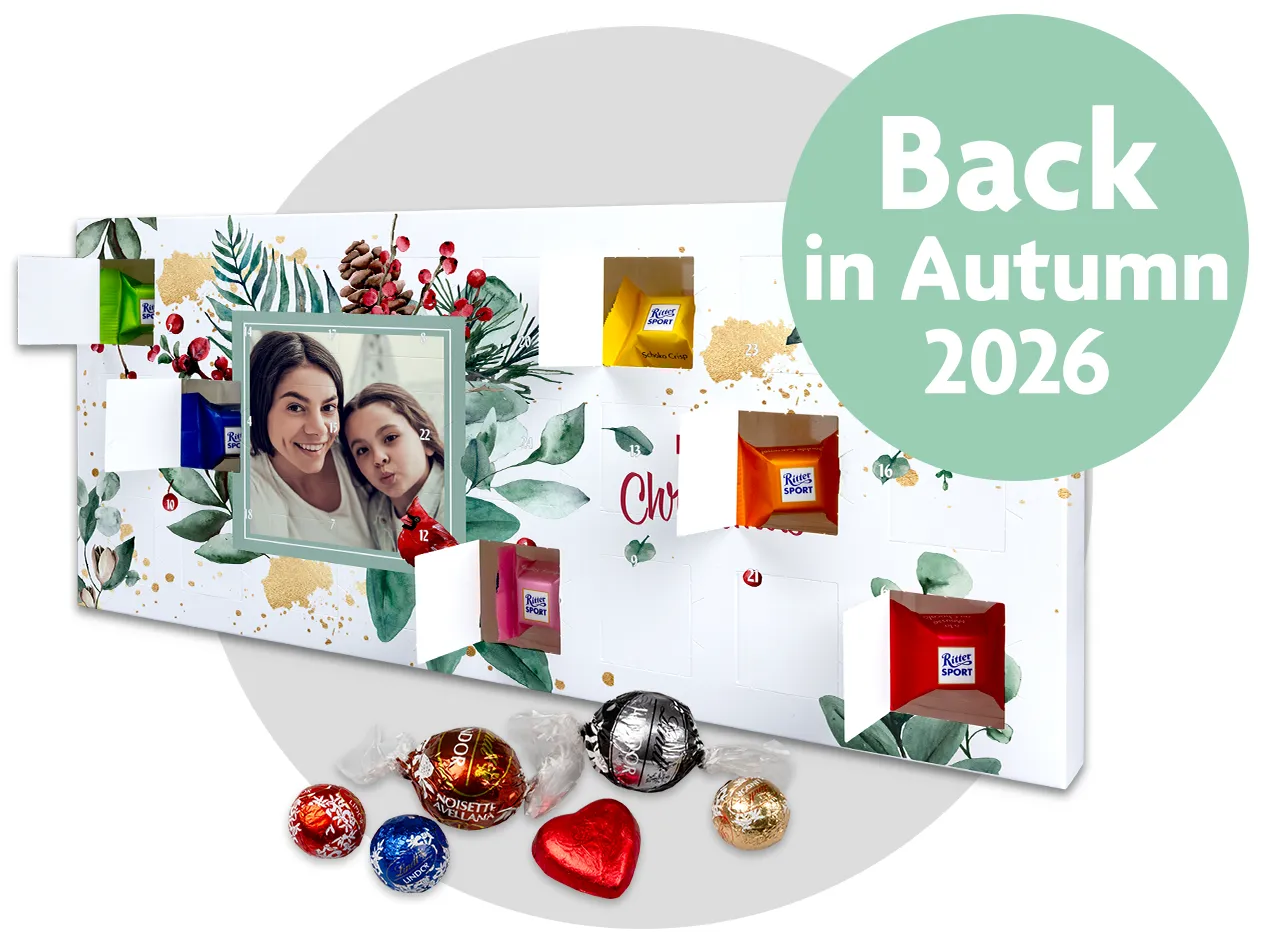 personalised photo advent calendar with open doors revealing pictures
