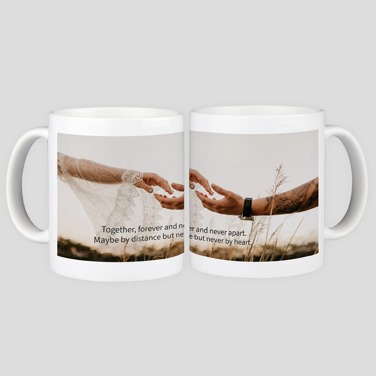 Create matching partner photo mugs Create your own photo mugs and order a pair to share a daily moment of connection – even from afar.