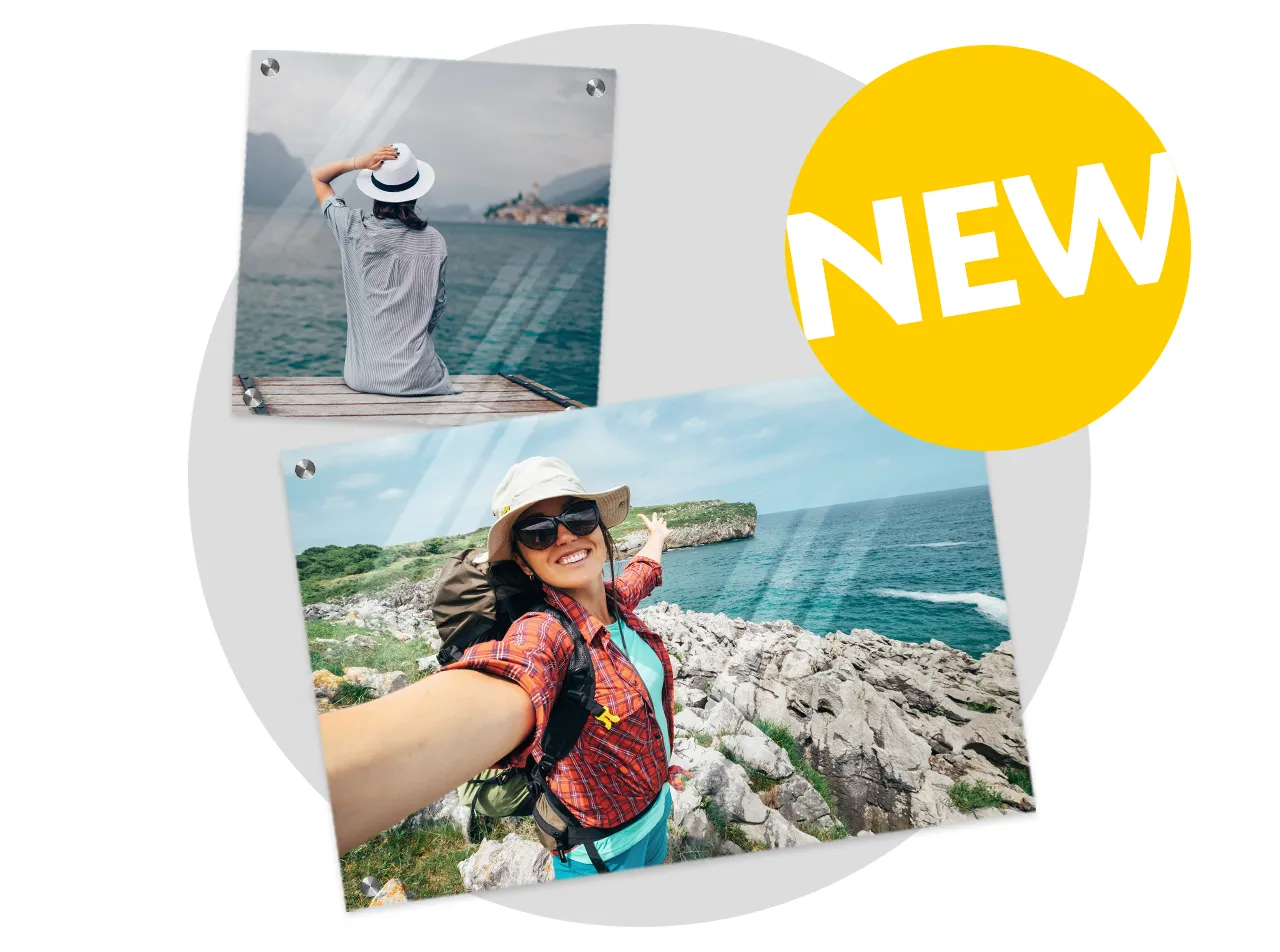 Close-up of acrylic photo print with wall mounts