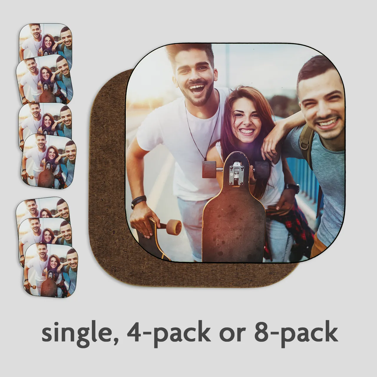 custom beer coasters, single or as a set of 4 or 8 Custom beer coasters are available as a single item, 4-pack or 8-pack – ideal for thoughtful, personalised table décor.