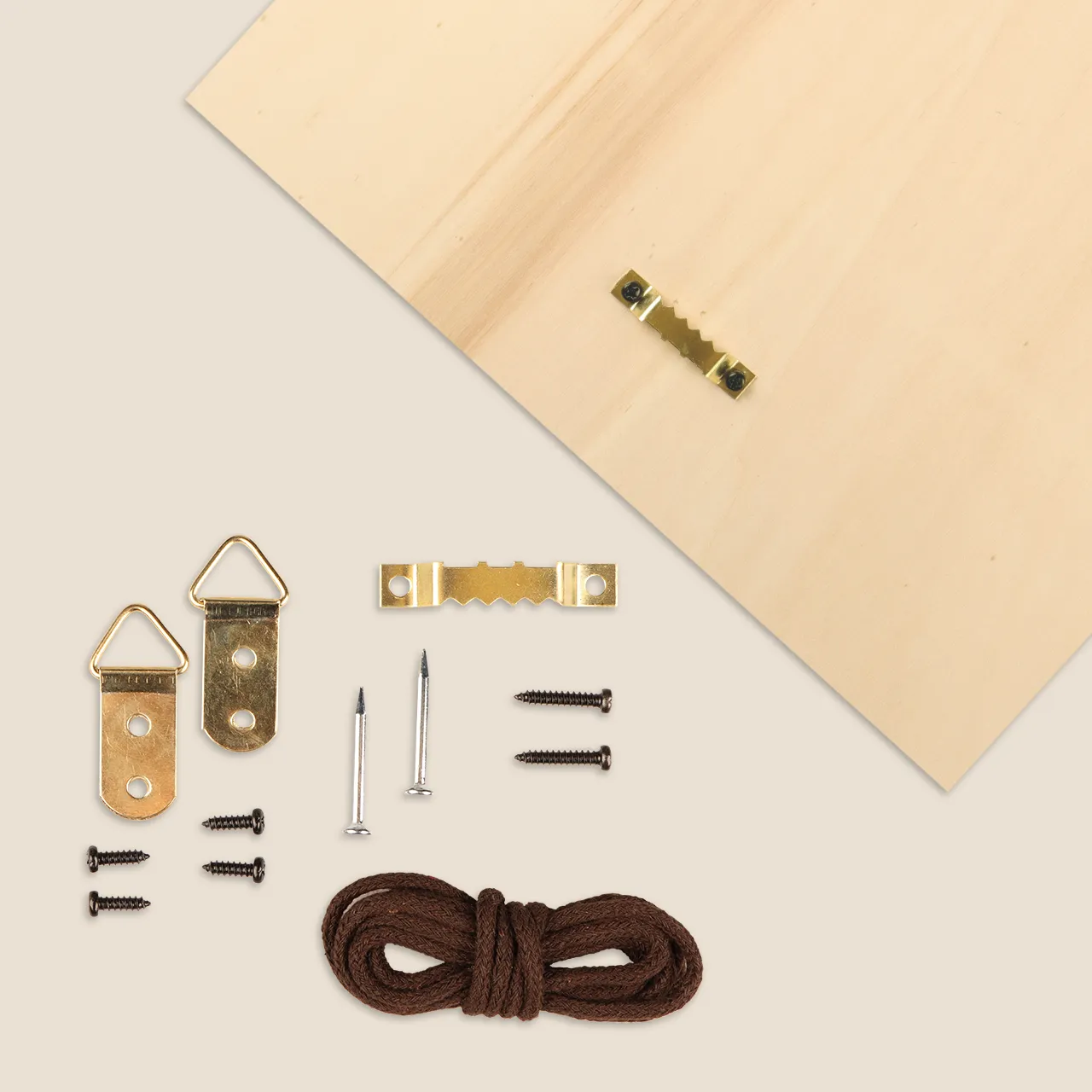 Wooden Photo Prints Wall Display Wooden photo prints in different sizes arranged on beige wall