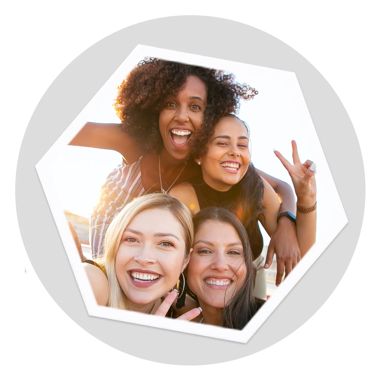 A single hexagon photo tile featuring a person with a backpack looking at the mountains