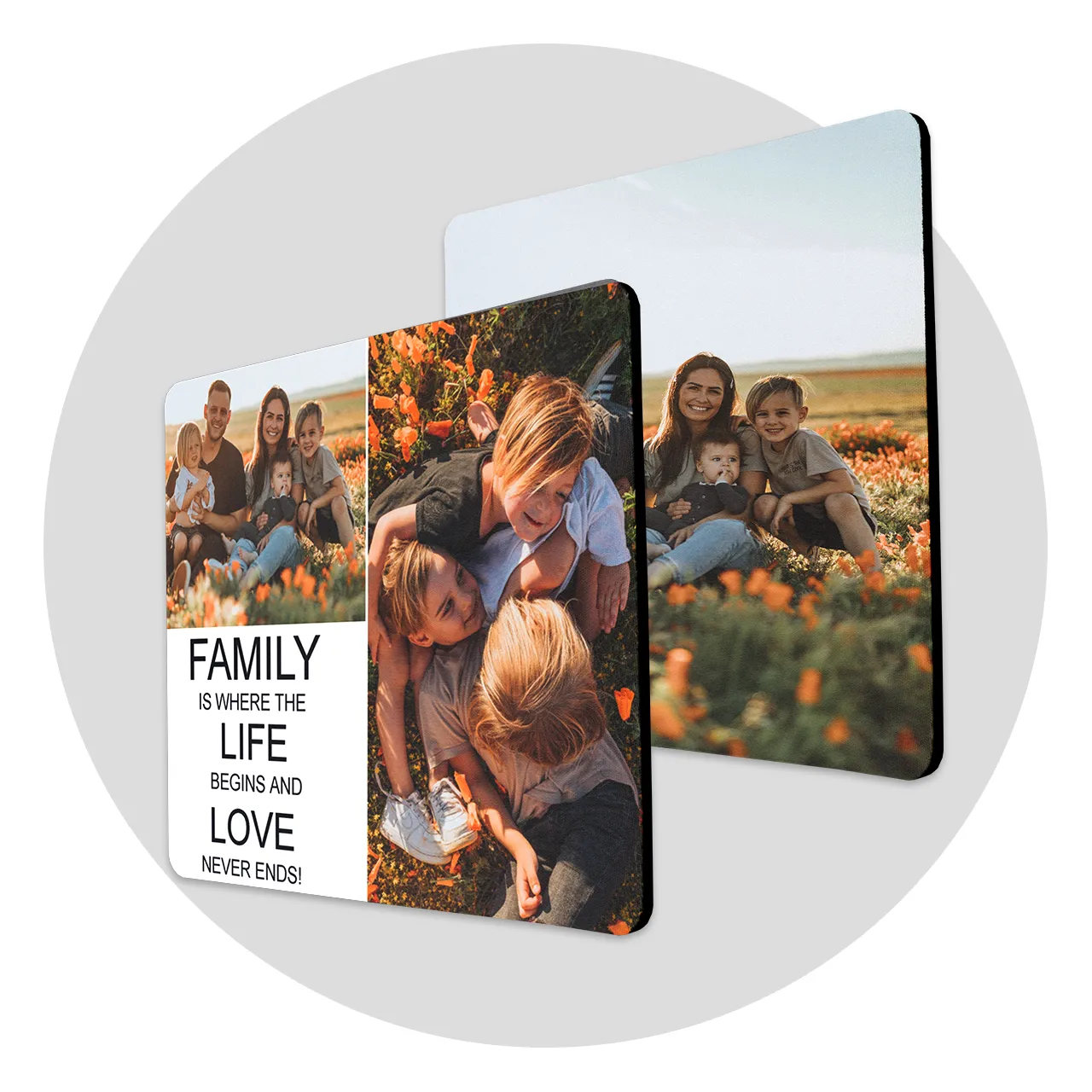 Photo mouse mat, also available with photo collage and custom text Customise your photo mouse mat as a collage and with your own text. Of course, you can also put a single photo on the mouse mat.