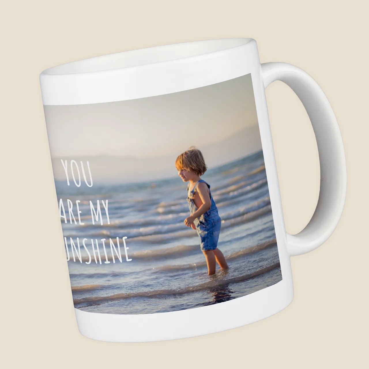 White glossy ceramic mug with a photo print Print your favourite photo and a personal message on a ceramic mug at Morrisons Photo – perfect as a heartfelt gift.