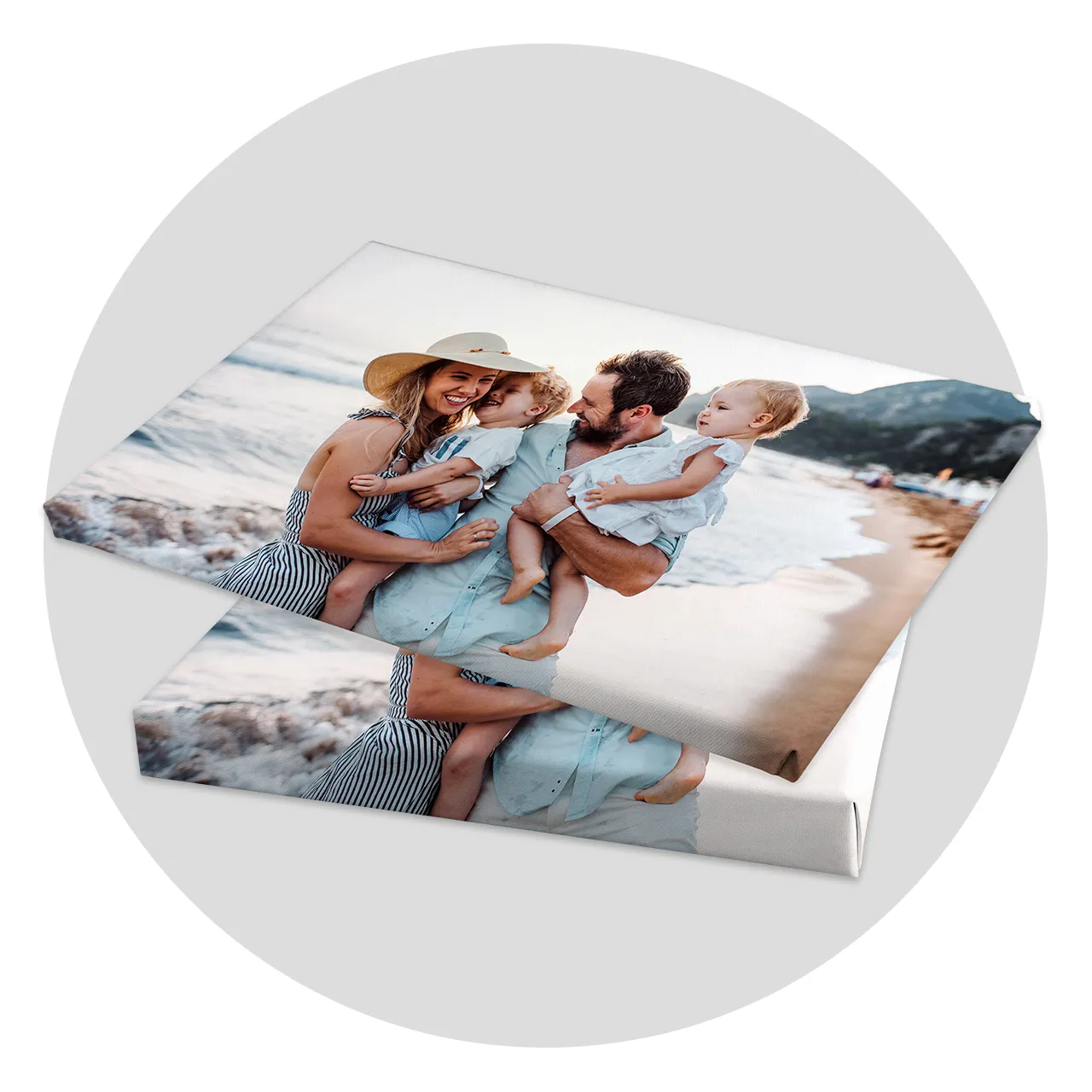 custom photo canvas print with family at the beach