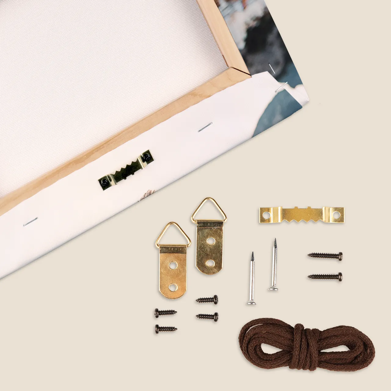 Photo canvas hanging kit – easy to install with sawtooth hanger and D-rings photo canvas hanging kit with screws and cord