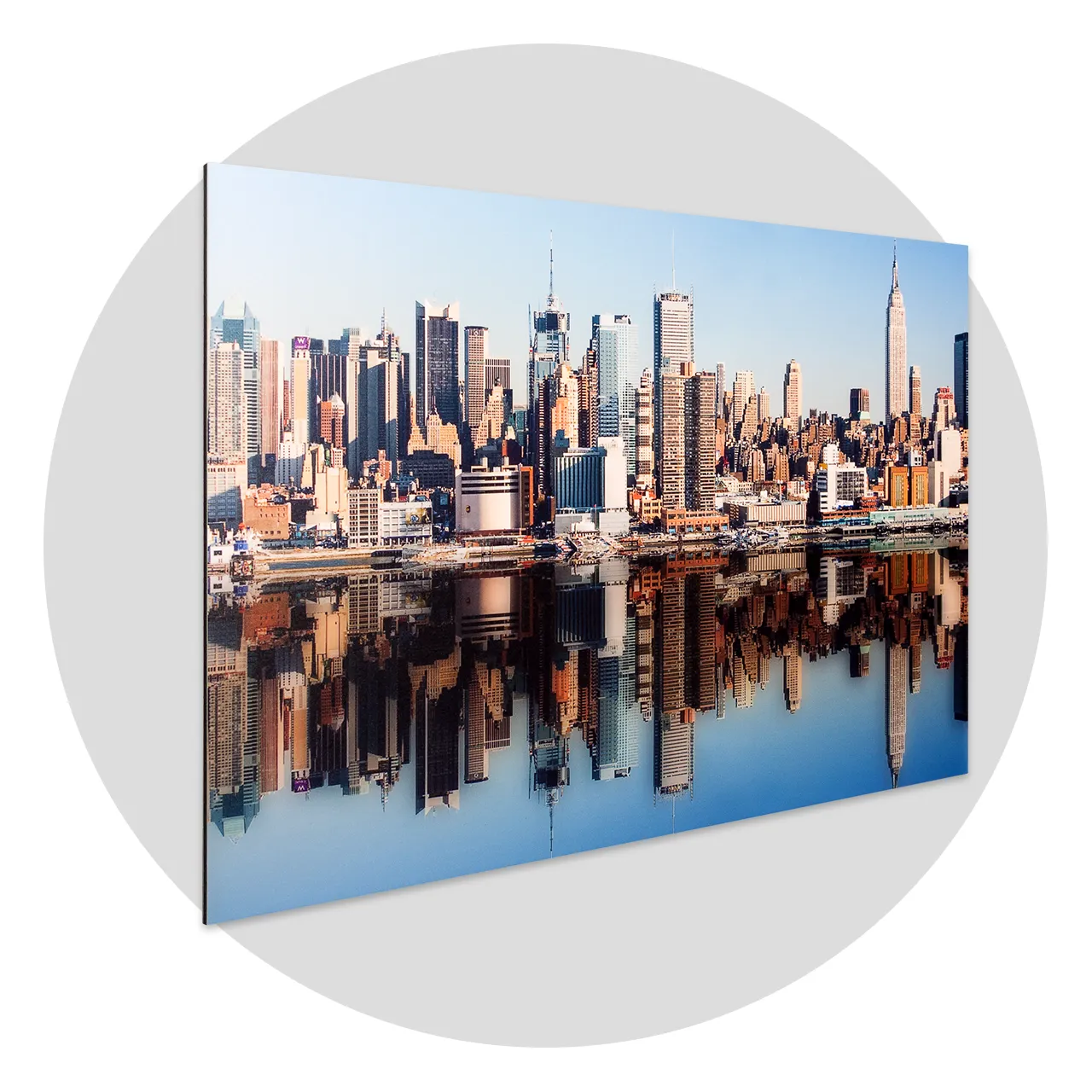 Aluminium photo prints hanging in living room